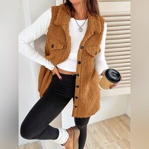 Button-Down Sherpa Fleece Vest Coat